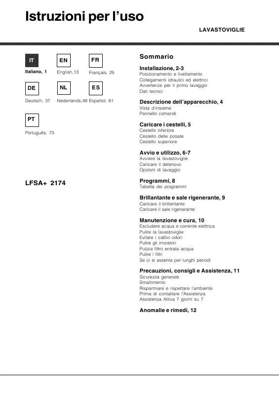 Mode d'emploi HOTPOINT LFSA 2174 A