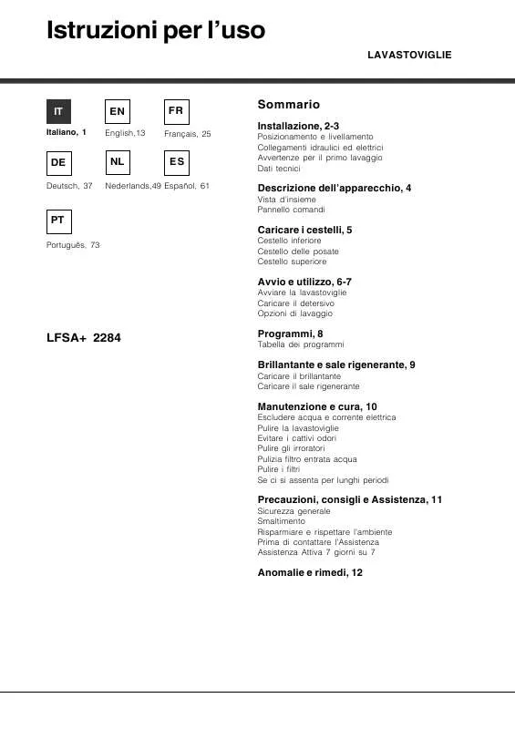 Mode d'emploi HOTPOINT LFSA 2284 A