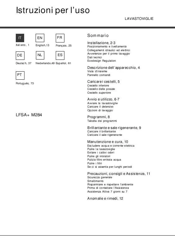 Mode d'emploi HOTPOINT LFSA M284 A