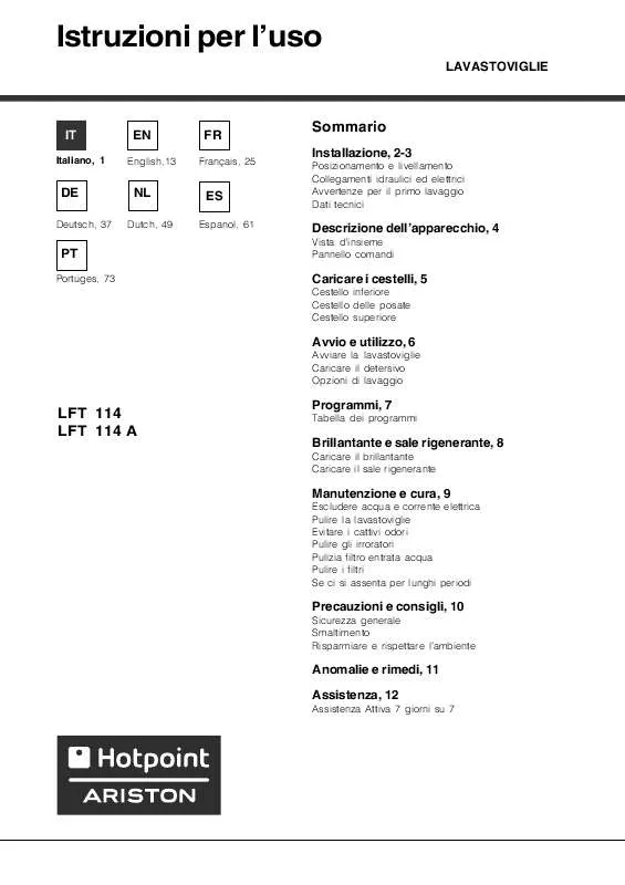 Mode d'emploi HOTPOINT LFT 114 A/HA