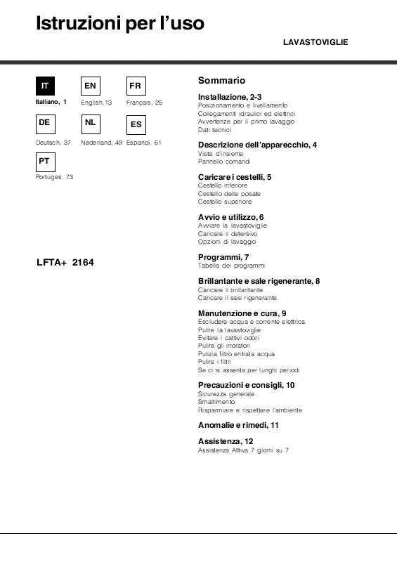 Mode d'emploi HOTPOINT LFTA 2164 A