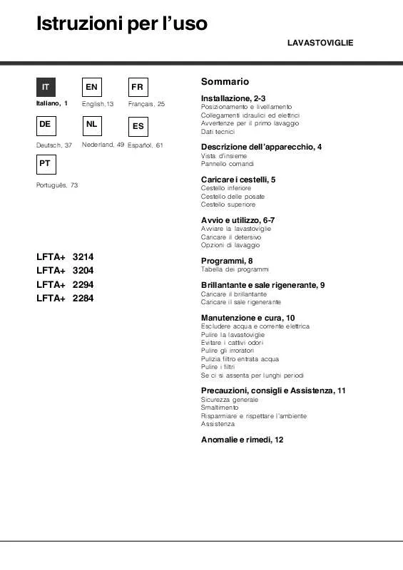 Mode d'emploi HOTPOINT LFTA 2294 A