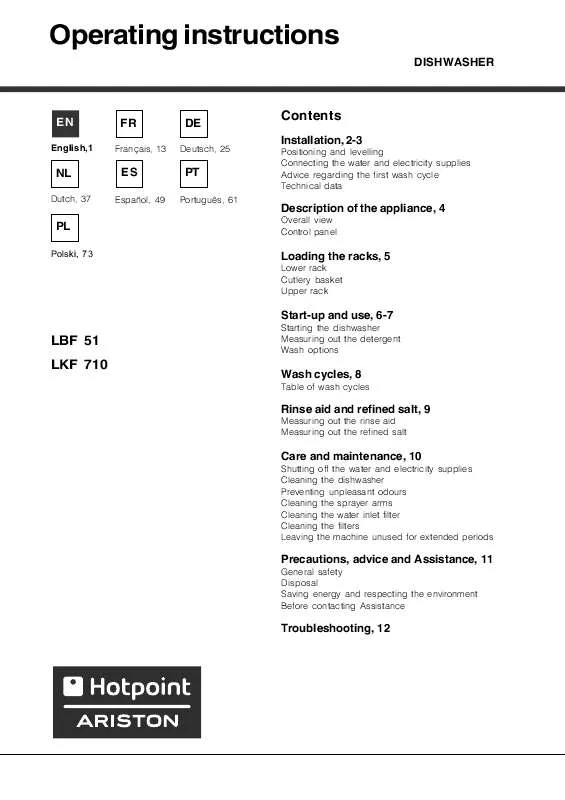 Mode d'emploi HOTPOINT LKF 710 X EU/HA