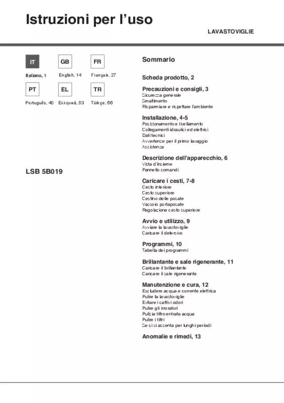 Mode d'emploi HOTPOINT LSB 5B019 X EU