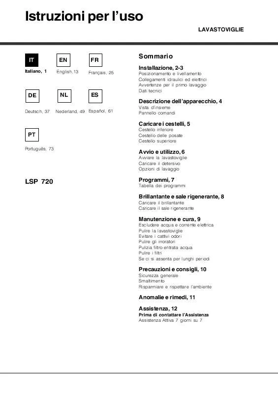 Mode d'emploi HOTPOINT LSP 720A B