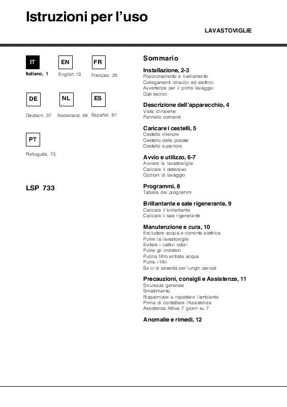 Mode d'emploi HOTPOINT LSP 733A X