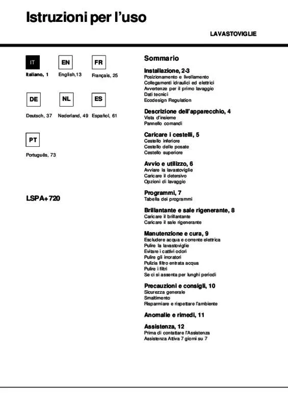 Mode d'emploi HOTPOINT LSPA 720A X