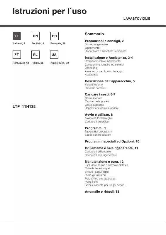 Mode d'emploi HOTPOINT LTF 11H132 O EU