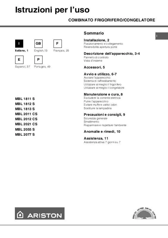 Mode d'emploi HOTPOINT MBL 1811 S