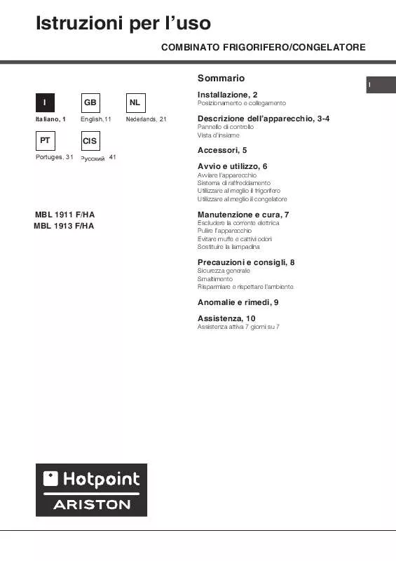 Mode d'emploi HOTPOINT MBL 1913 F/HA