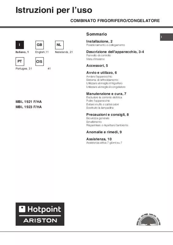 Mode d'emploi HOTPOINT MBL 1921 F/HA