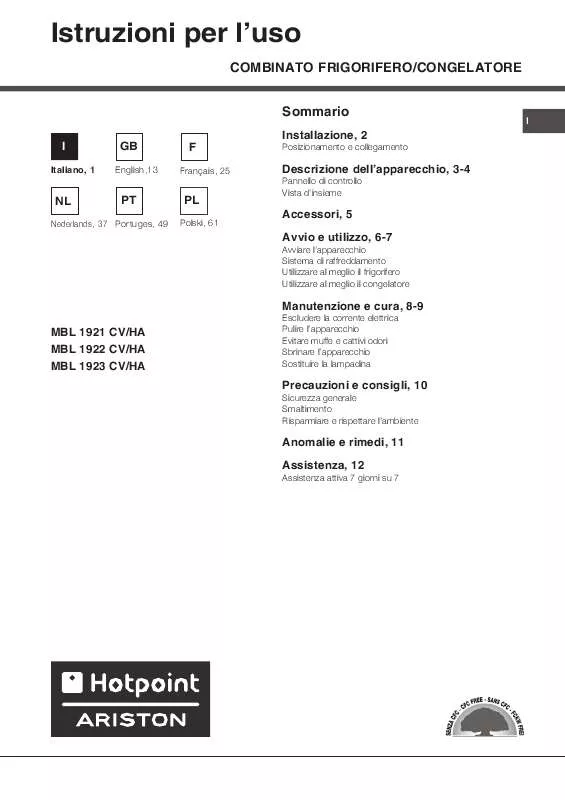 Mode d'emploi HOTPOINT MBL 1922 CV/HA