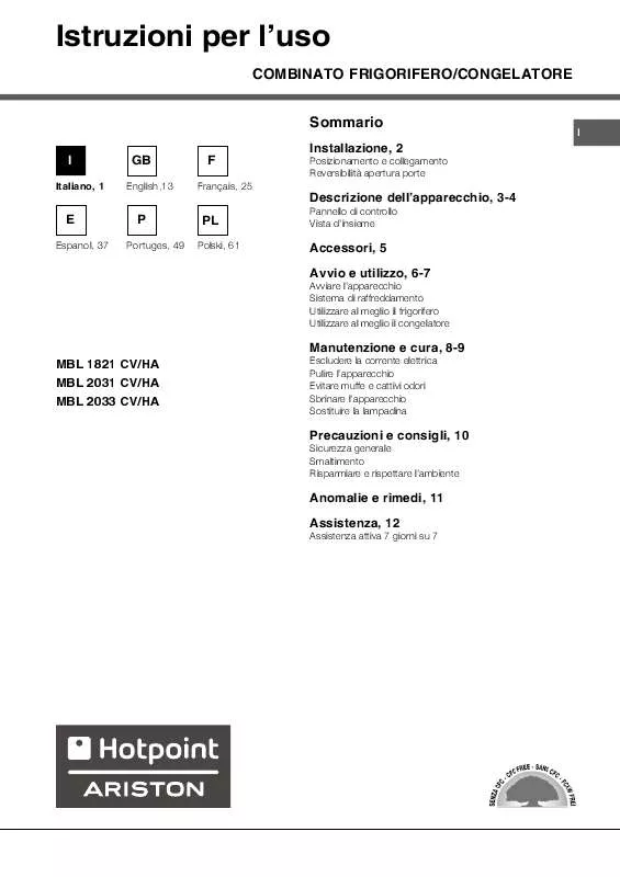 Mode d'emploi HOTPOINT MBL 2033 CV/HA