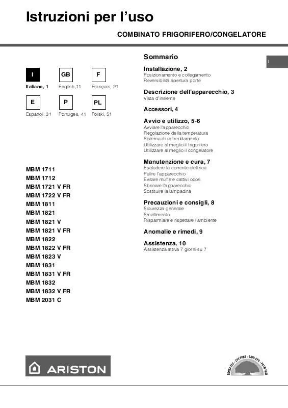 Mode d'emploi HOTPOINT MBM 1822