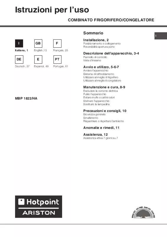 Mode d'emploi HOTPOINT MBP 1822/HA