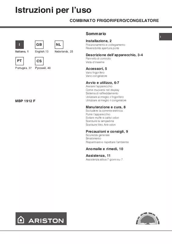 Mode d'emploi HOTPOINT MBP 1912 F