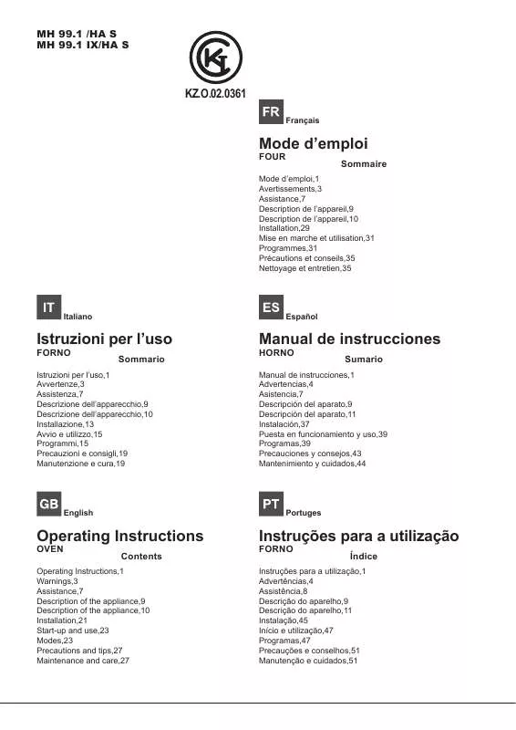 Mode d'emploi HOTPOINT MH 99.1 IX /HA S