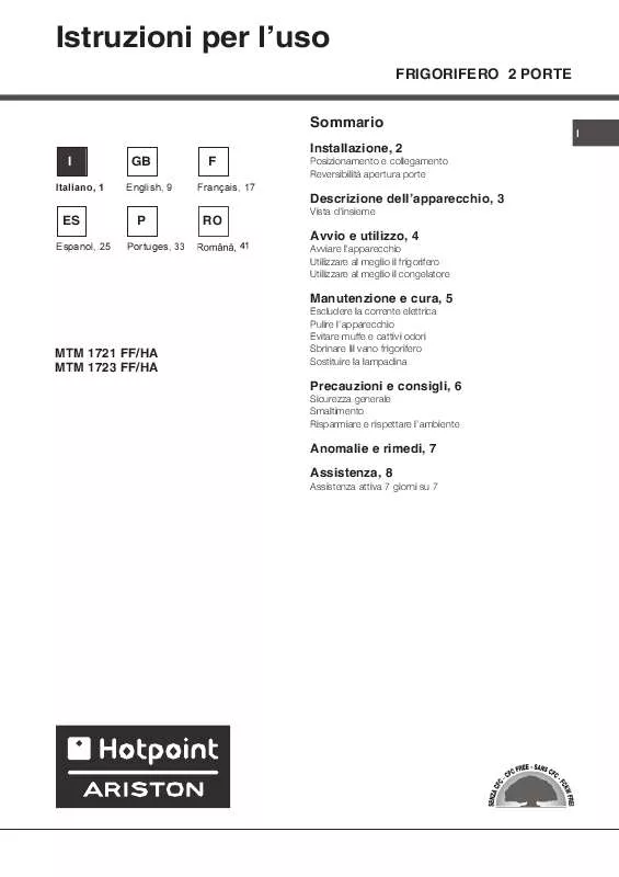 Mode d'emploi HOTPOINT MTM 1721 FF/HA