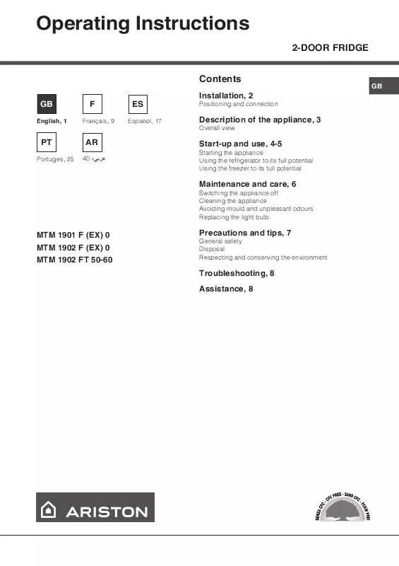 Mode d'emploi HOTPOINT MTM 1901 F