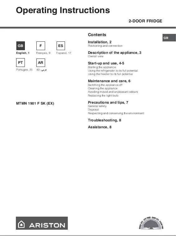 Mode d'emploi HOTPOINT MTMN 1901 F SK