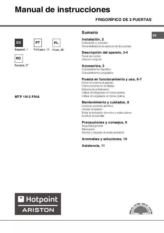 Mode d'emploi HOTPOINT MTP 1912 F/HA