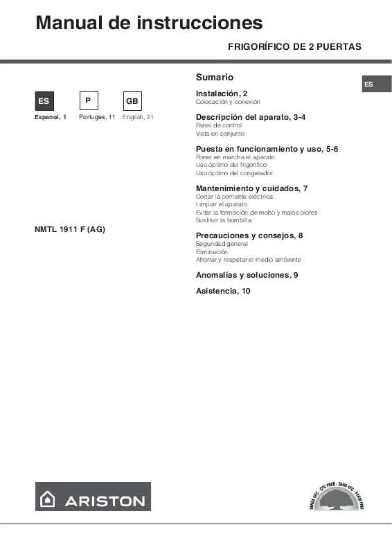 Mode d'emploi HOTPOINT NMTL 1911 F