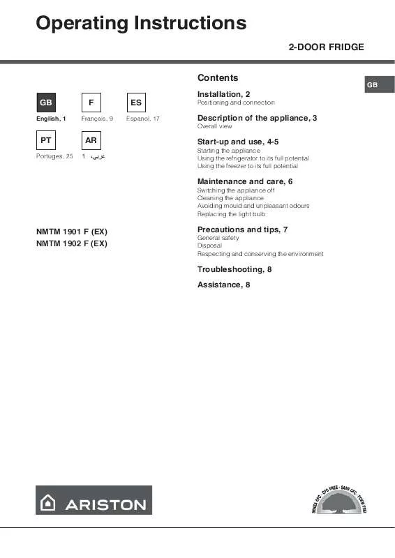 Mode d'emploi HOTPOINT NMTM 1901 F