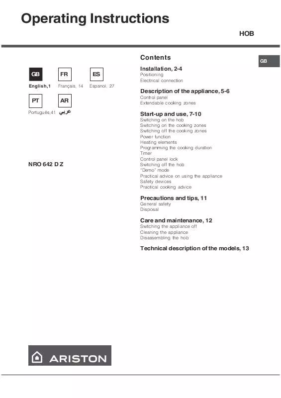 Mode d'emploi HOTPOINT NRO 642 D Z