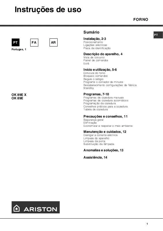 Mode d'emploi HOTPOINT OK 89E X