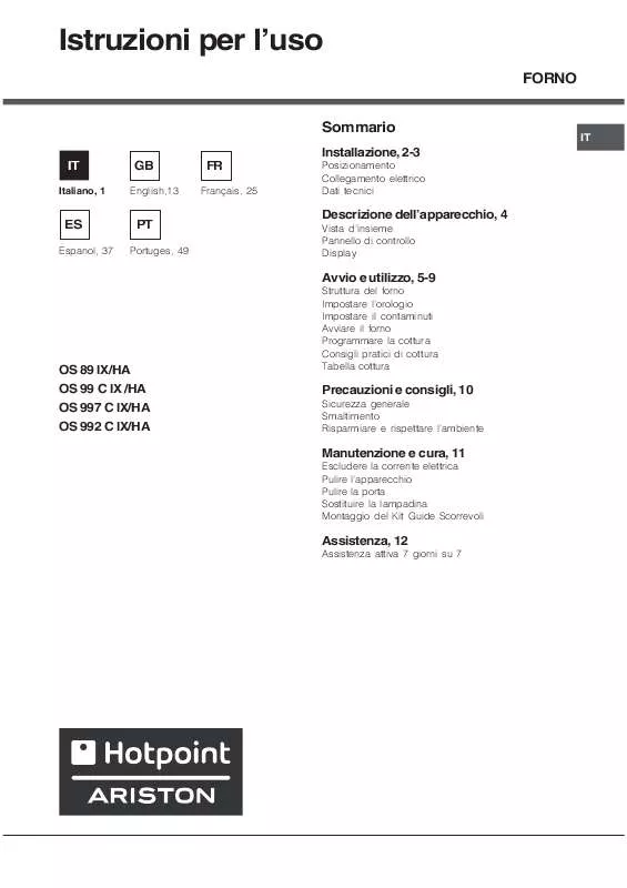 Mode d'emploi HOTPOINT OS 89 IX/HA