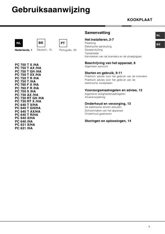 Mode d'emploi HOTPOINT PC 750 T X /HA