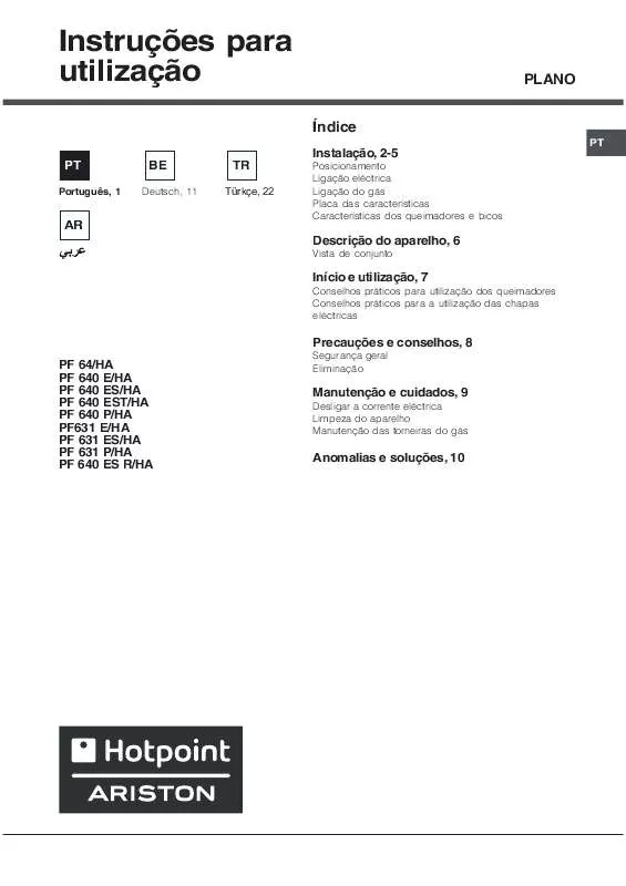 Mode d'emploi HOTPOINT PF 640 E