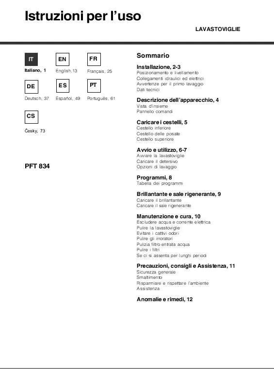 Mode d'emploi HOTPOINT PFT 834X