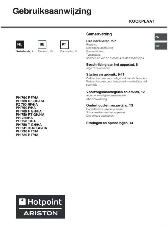 Mode d'emploi HOTPOINT PH 760 F GH/HA