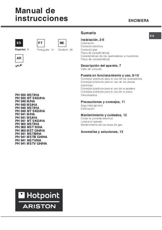 Mode d'emploi HOTPOINT PH 940MS