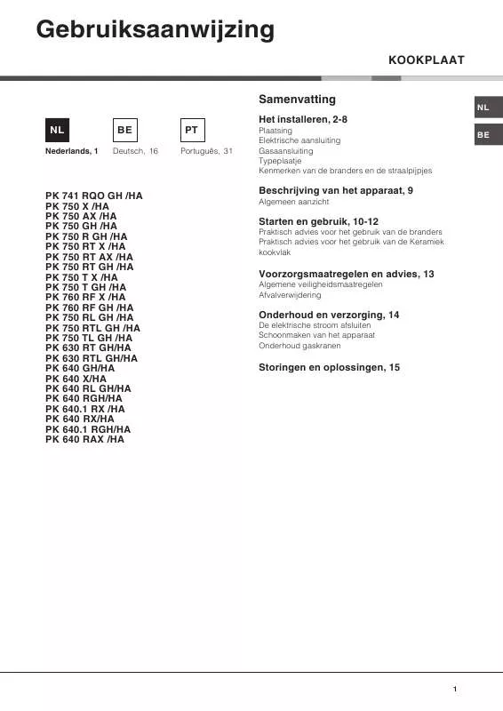 Mode d'emploi HOTPOINT PK 630 RT GH /HA