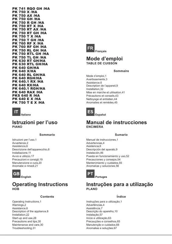 Mode d'emploi HOTPOINT PK 640.1 R GH /HA