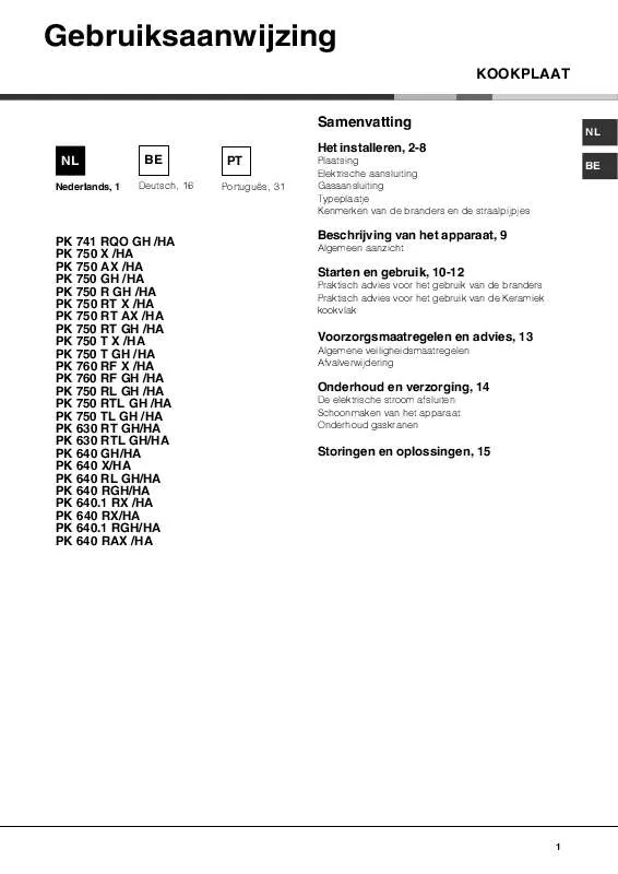 Mode d'emploi HOTPOINT PK 750 RL GH /HA