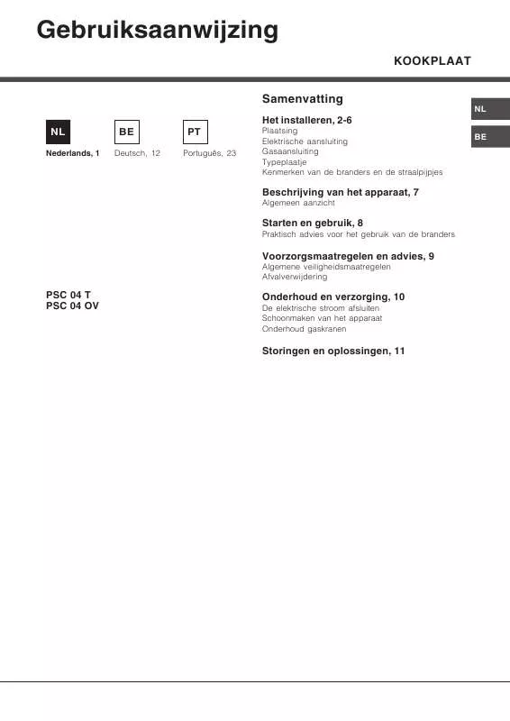 Mode d'emploi HOTPOINT PSC 04 OV