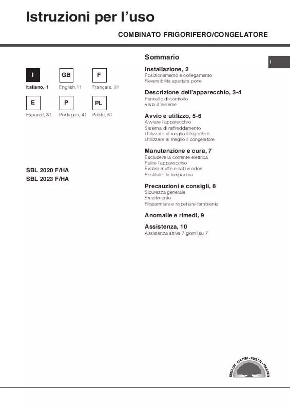 Mode d'emploi HOTPOINT SBL 2020 F/HA