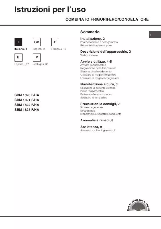 Mode d'emploi HOTPOINT SBM 1820 F/HA