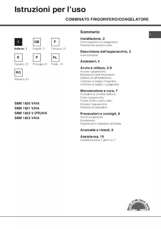 Mode d'emploi HOTPOINT SBM 1820 V/HA