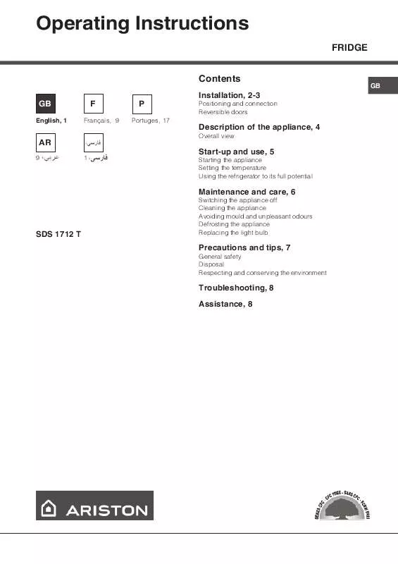 Mode d'emploi HOTPOINT SDS 1712 T