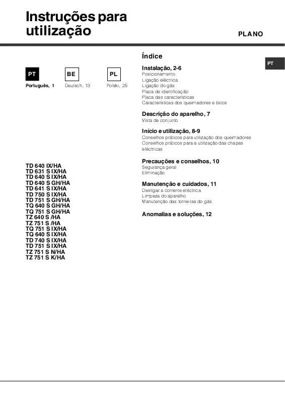 Mode d'emploi HOTPOINT TZ 751 S K