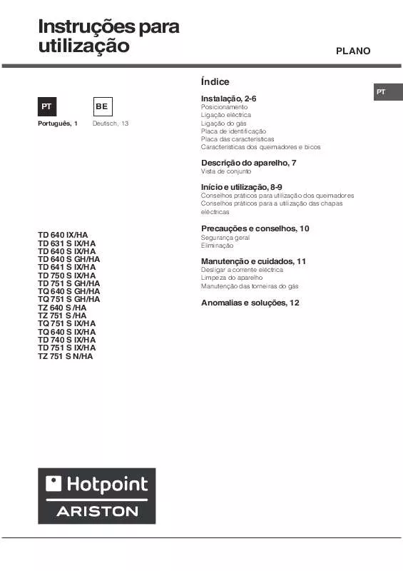 Mode d'emploi HOTPOINT TZ 751 S N