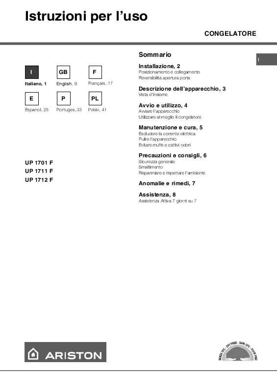 Mode d'emploi HOTPOINT UP 1701 F