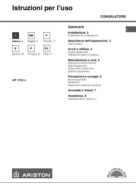 Mode d'emploi HOTPOINT UP 1722 J