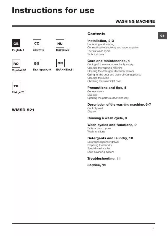 Mode d'emploi HOTPOINT WMSD 521 EU