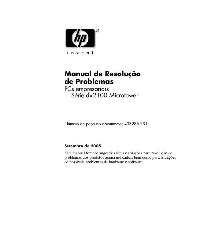 Mode d'emploi HP COMPAQ DX2100 MICROTOWER PC