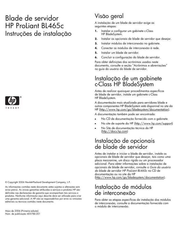 Mode d'emploi HP PROLIANT BL460C SERVER